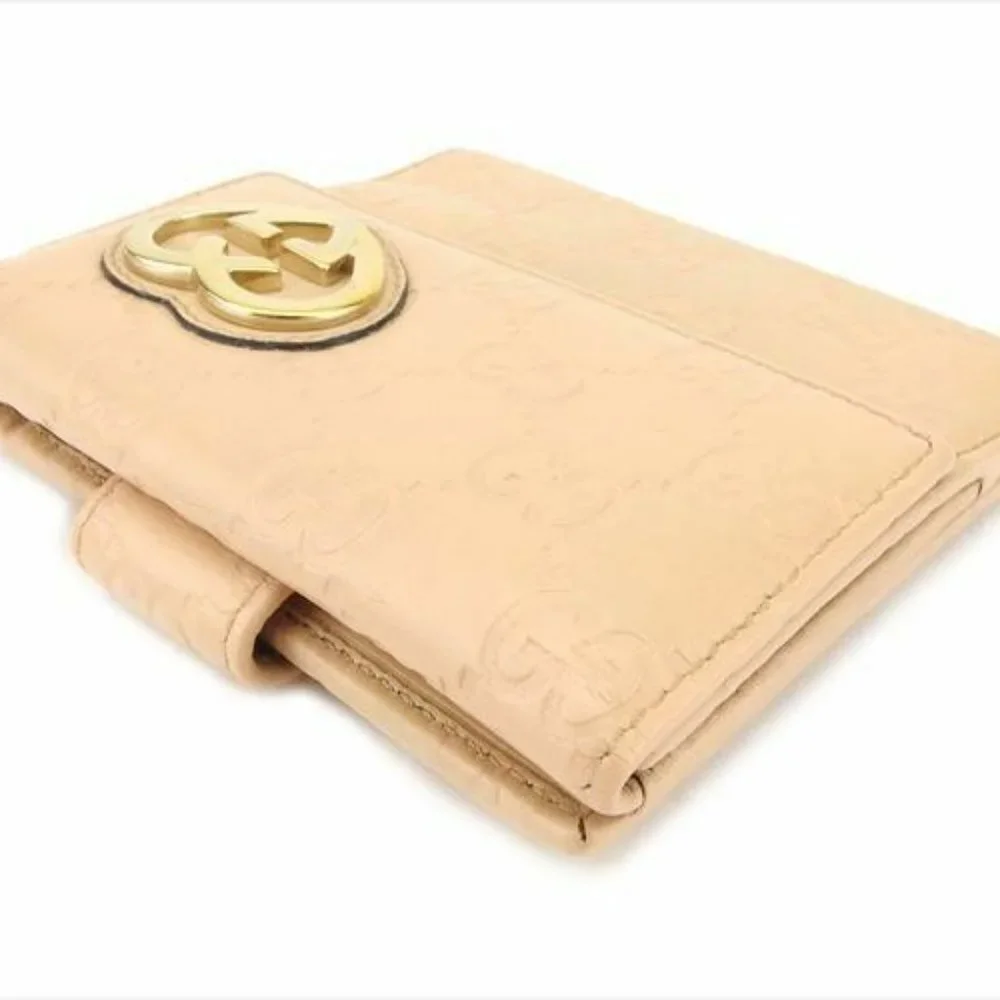 Auth Gucci Wallet Purse Guccissima Beige Gold leather Mens